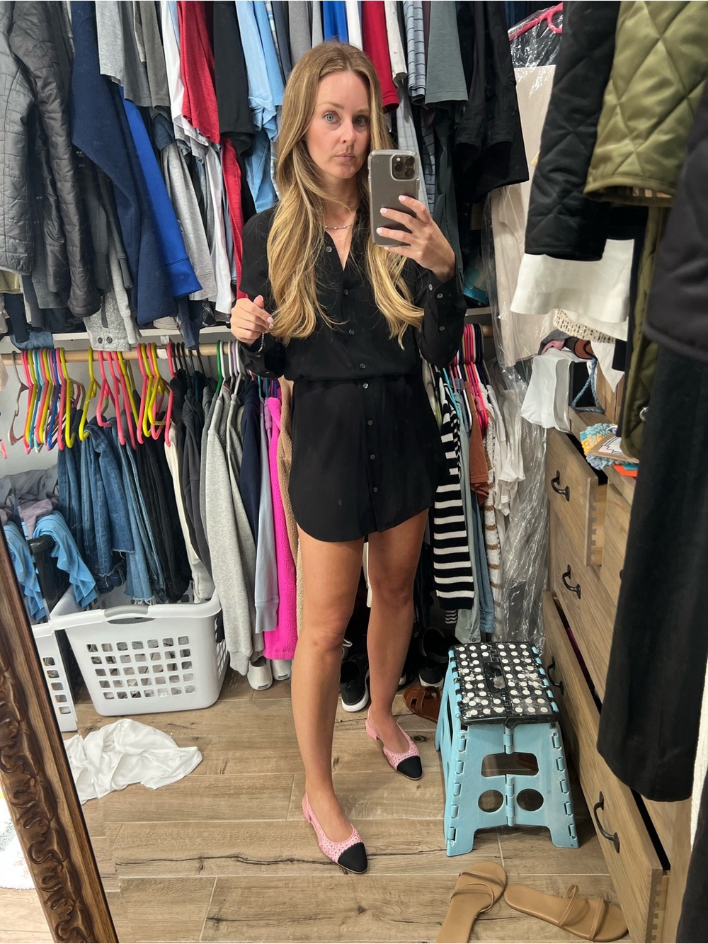 Equipment Silk Button Down Black Dress XS